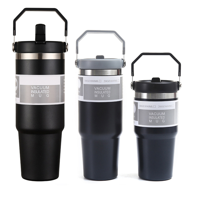 Handle Stainless Steel Car Coffee Cup Straw Nozzle Water Tumbler