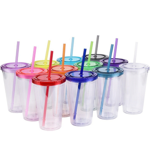 Double Layers Reusable Transparent Clear Plastic Cup Cold Tumbler