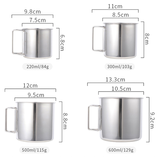 Stainless Steel Picnic Mug Camping Cup Set With Foldable Handle