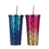 Metallic Double Wall Tumblers With Straw And Lid