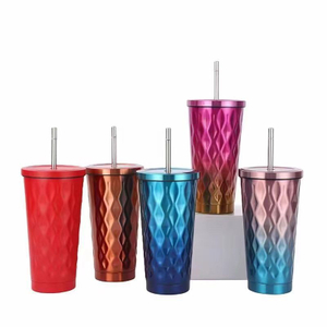 Metallic Double Wall Tumblers With Straw And Lid