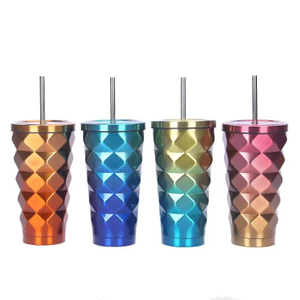 Stainless Steel Prismatic Tumbler With Straw