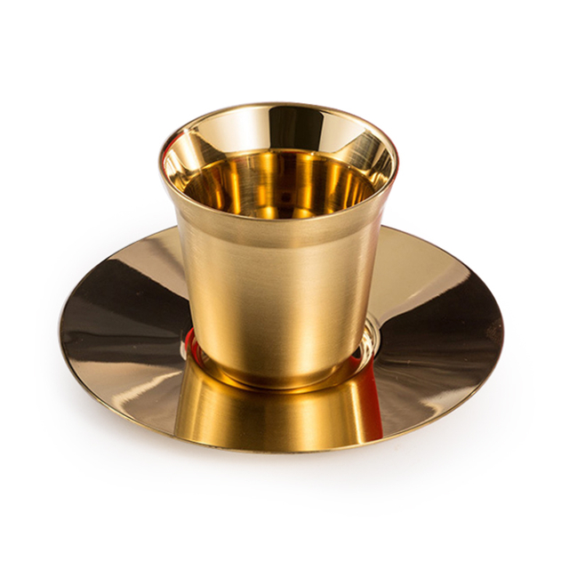 Mirror Stainless Steel Coffee Cup And Dish Set With Spoon